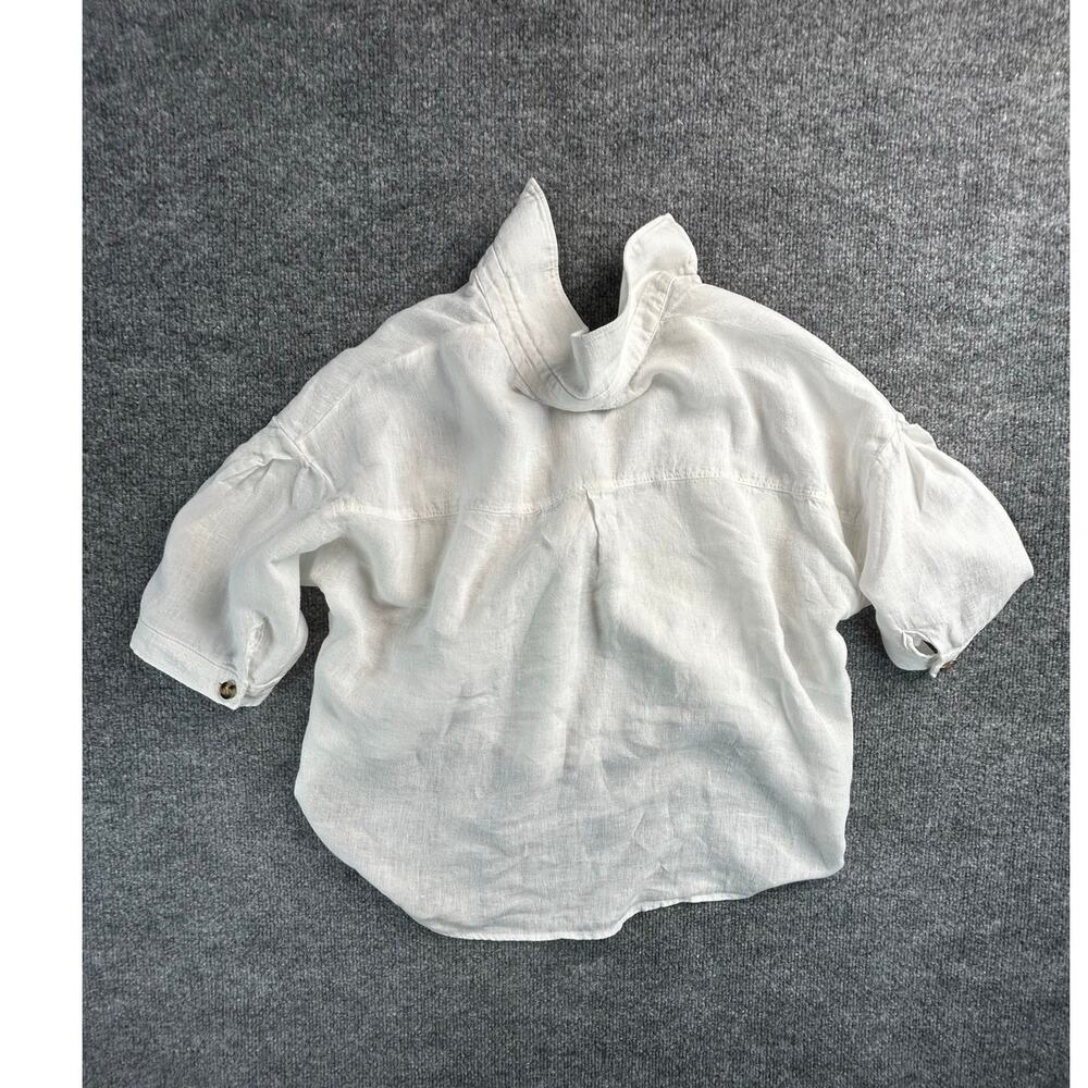 Zara Women's White Linen Blend Button Shirt Roll Tab Sleeve Size Medium - Picture 2 of 9